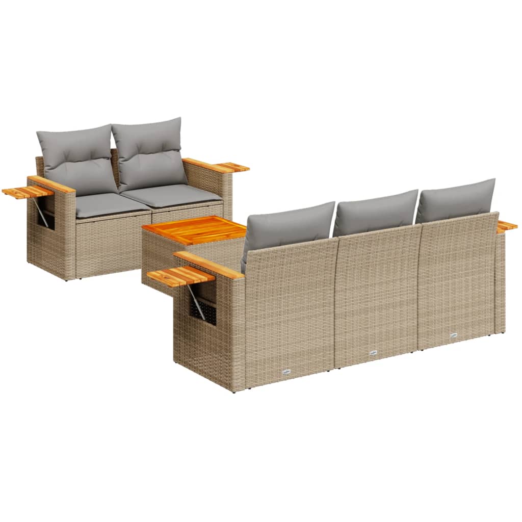 Set Divano da Giardino 6 pz con Cuscini Beige in Polyrattan - immagine 2