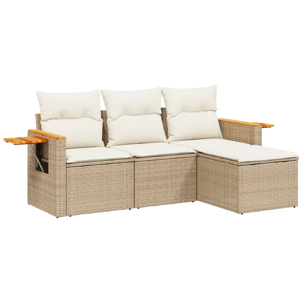 Set Divano da Giardino 4 pz con Cuscini Beige in Polyrattan - immagine 2