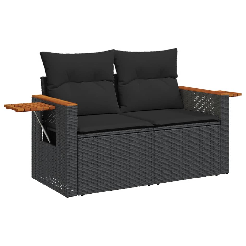 Set Divani da Giardino 4 pz con Cuscini Nero in Polyrattan - immagine 4