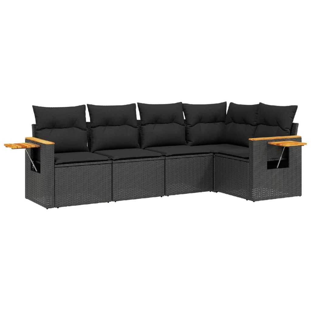 Set Divani da Giardino 5 pz con Cuscini in Polyrattan Nero - immagine 2