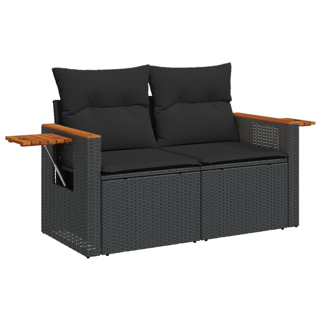 Set Divani da Giardino 5 pz con Cuscini in Polyrattan Nero - immagine 5
