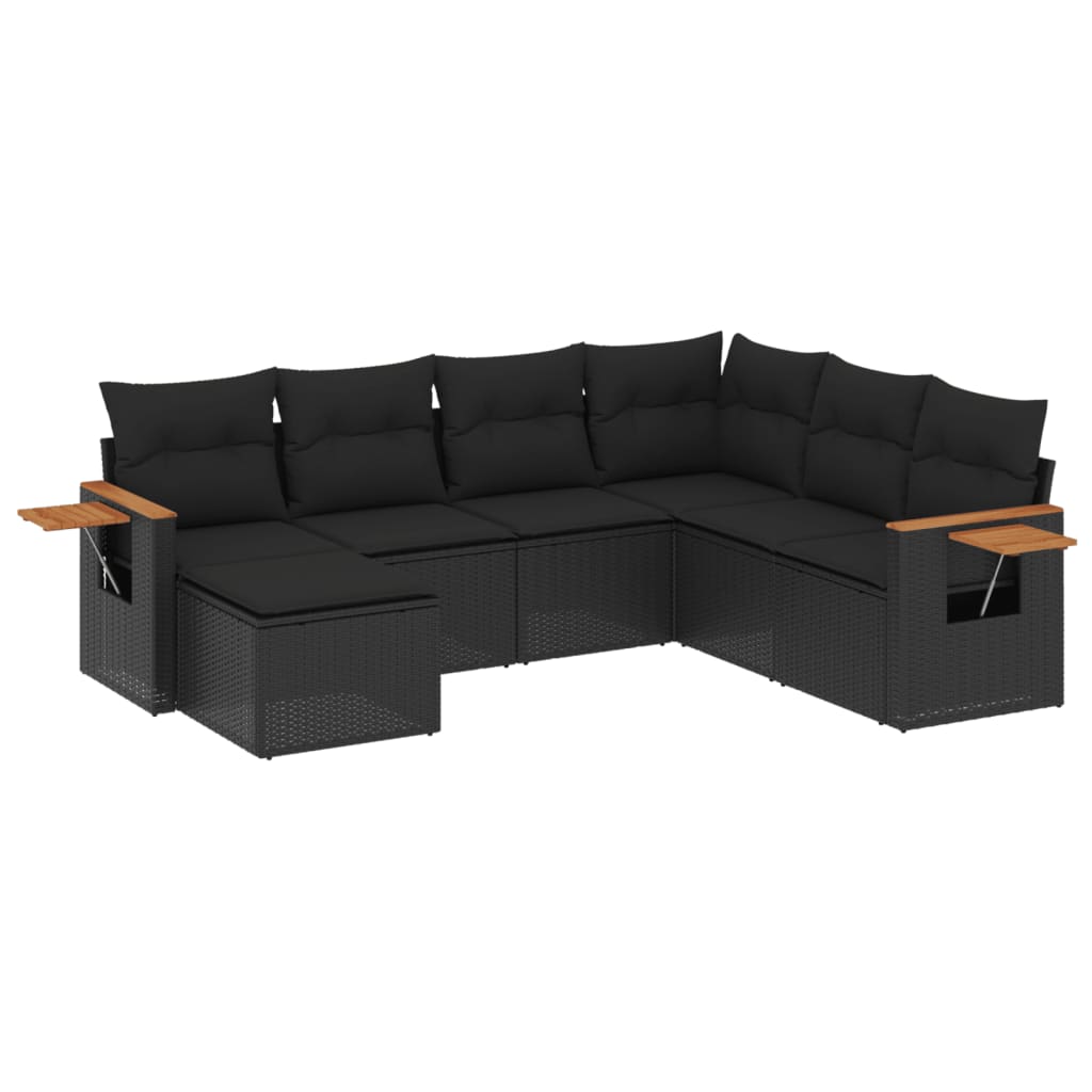 Set Divani da Giardino con Cuscini 7pz Nero Polyrattan - immagine 2