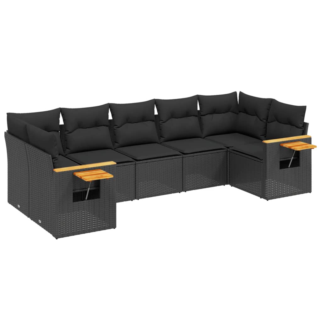 Set Divani da Giardino con Cuscini 7pz Nero Polyrattan - immagine 2