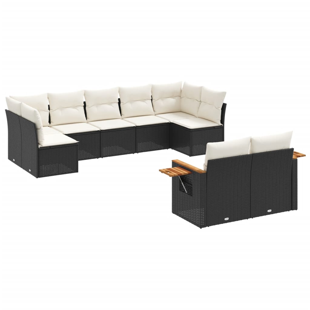 Set Divani da Giardino 9 pz con Cuscini Nero in Polyrattan - immagine 2
