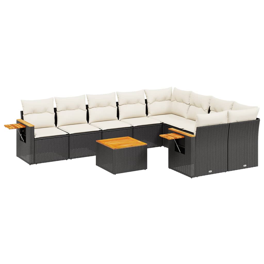 Set Divani da Giardino 10pz con Cuscini in Polyrattan Nero - immagine 2