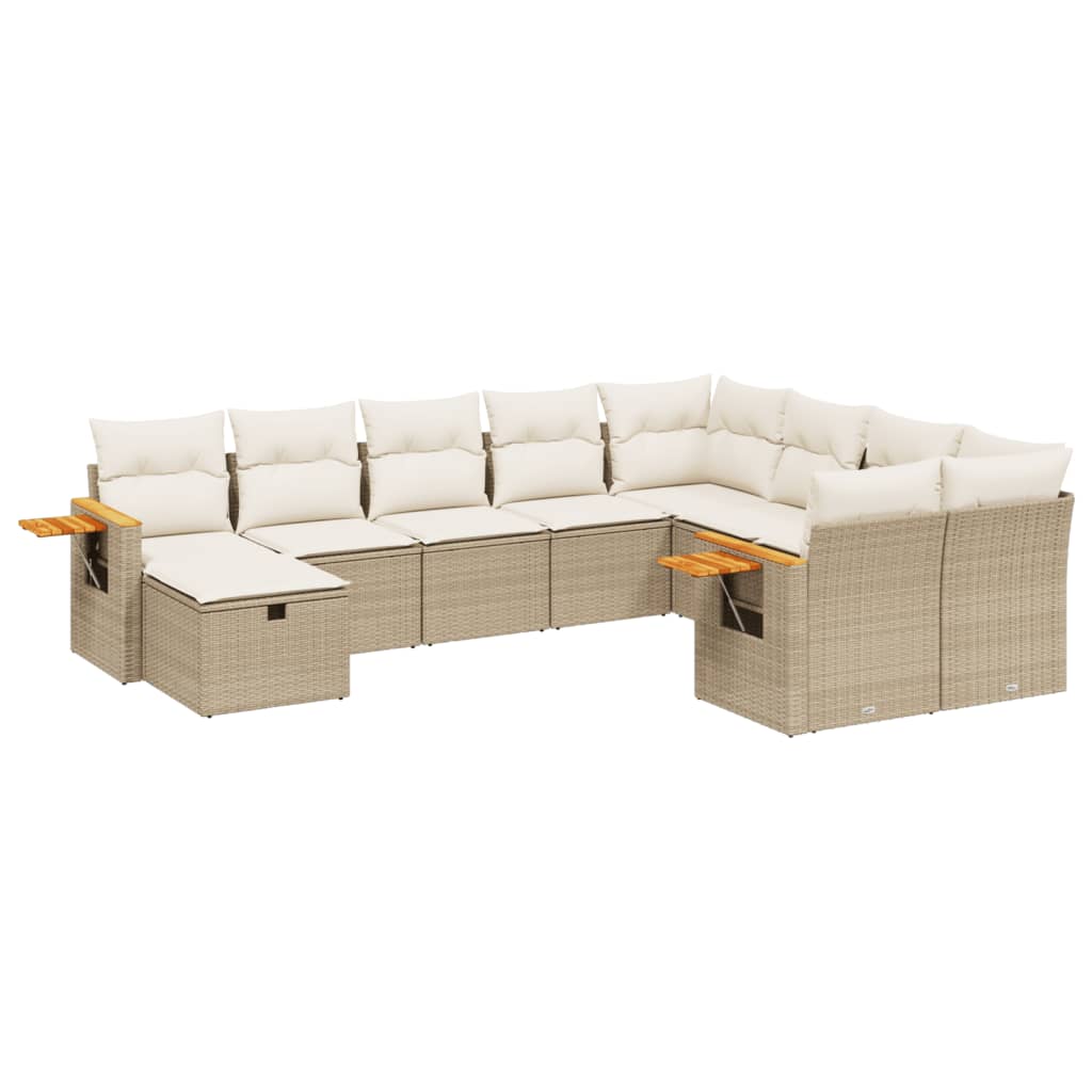 Set Divano da Giardino 10 pz con Cuscini Beige in Polyrattan - immagine 2