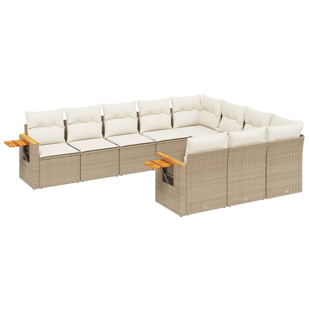 Set Divani da Giardino 11 pz con Cuscini Beige in Polyrattan - immagine 2