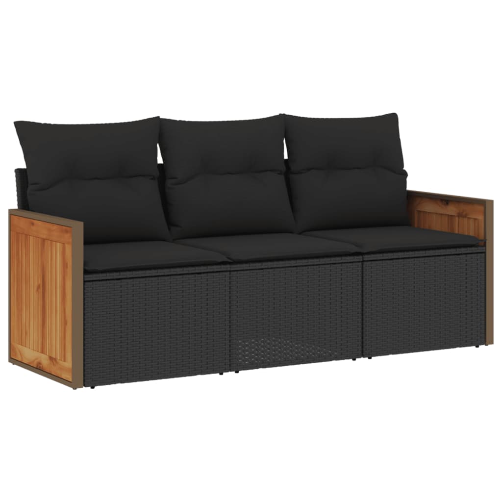 Set Divani da Giardino 3 pz con Cuscini in Polyrattan Nero - immagine 2