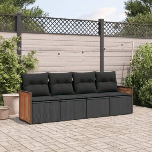 Set Divani da Giardino 4 pz con Cuscini Nero in Polyrattan