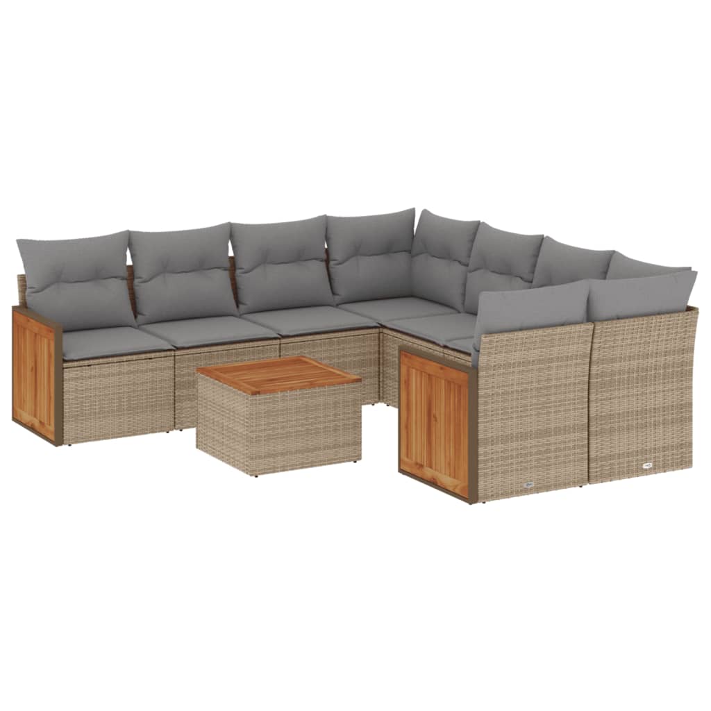 Set Divano da Giardino 9 pz con Cuscini Beige in Polyrattan - immagine 2