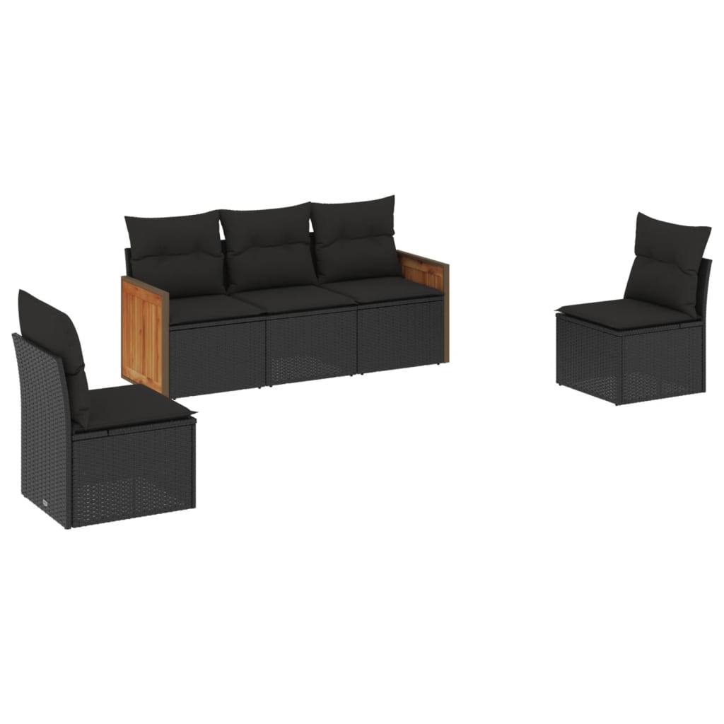 Set Divani da Giardino 5 pz con Cuscini in Polyrattan Nero - immagine 2