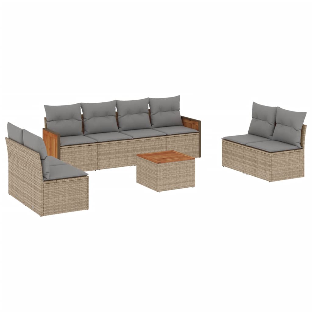 Set Divano da Giardino 9 pz con Cuscini Beige in Polyrattan - immagine 2