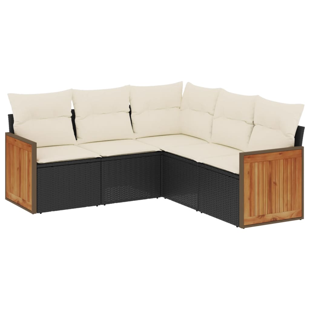 Set Divani da Giardino 5 pz con Cuscini in Polyrattan Nero - immagine 2