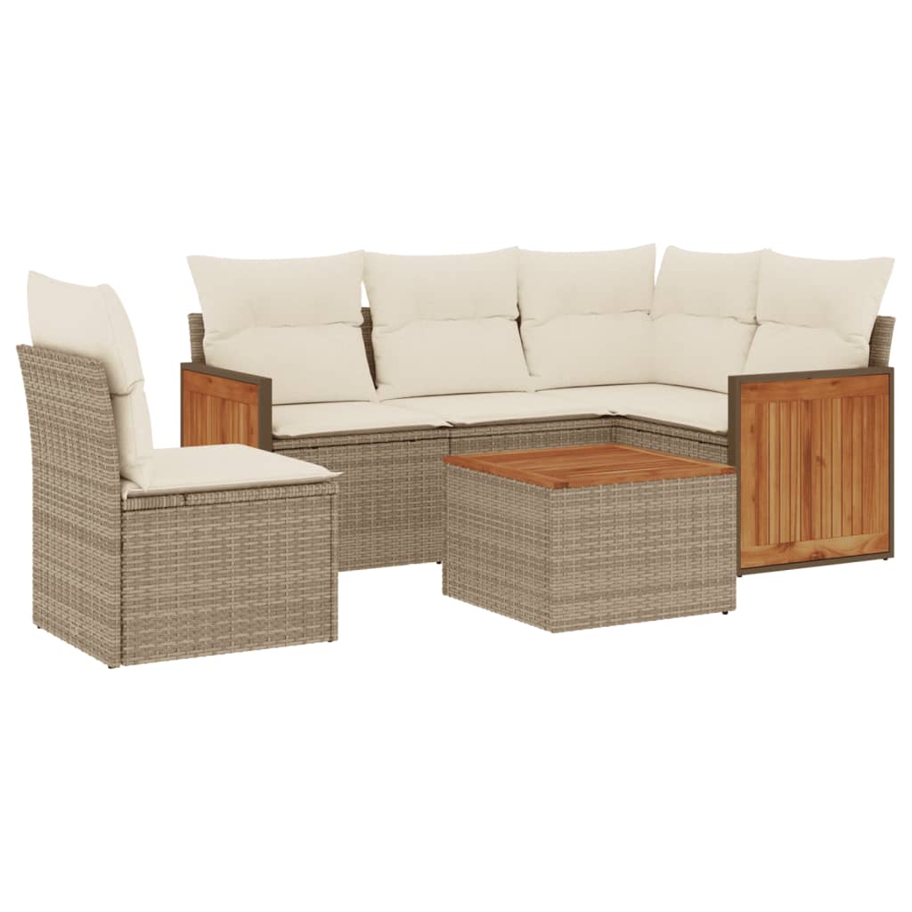 Set Divano da Giardino 6 pz con Cuscini Beige in Polyrattan - immagine 2