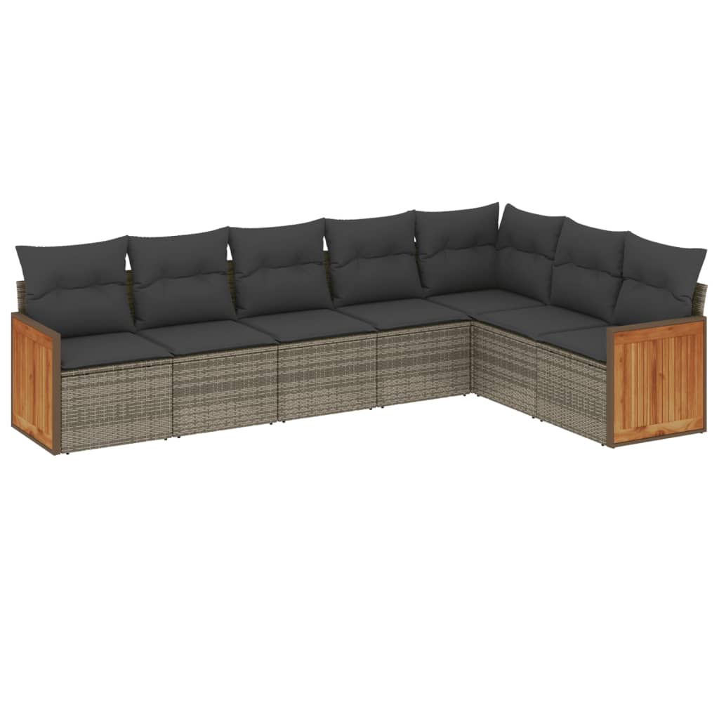 Set Divani da Giardino 7 pz con Cuscini Grigio in Polyrattan - immagine 2