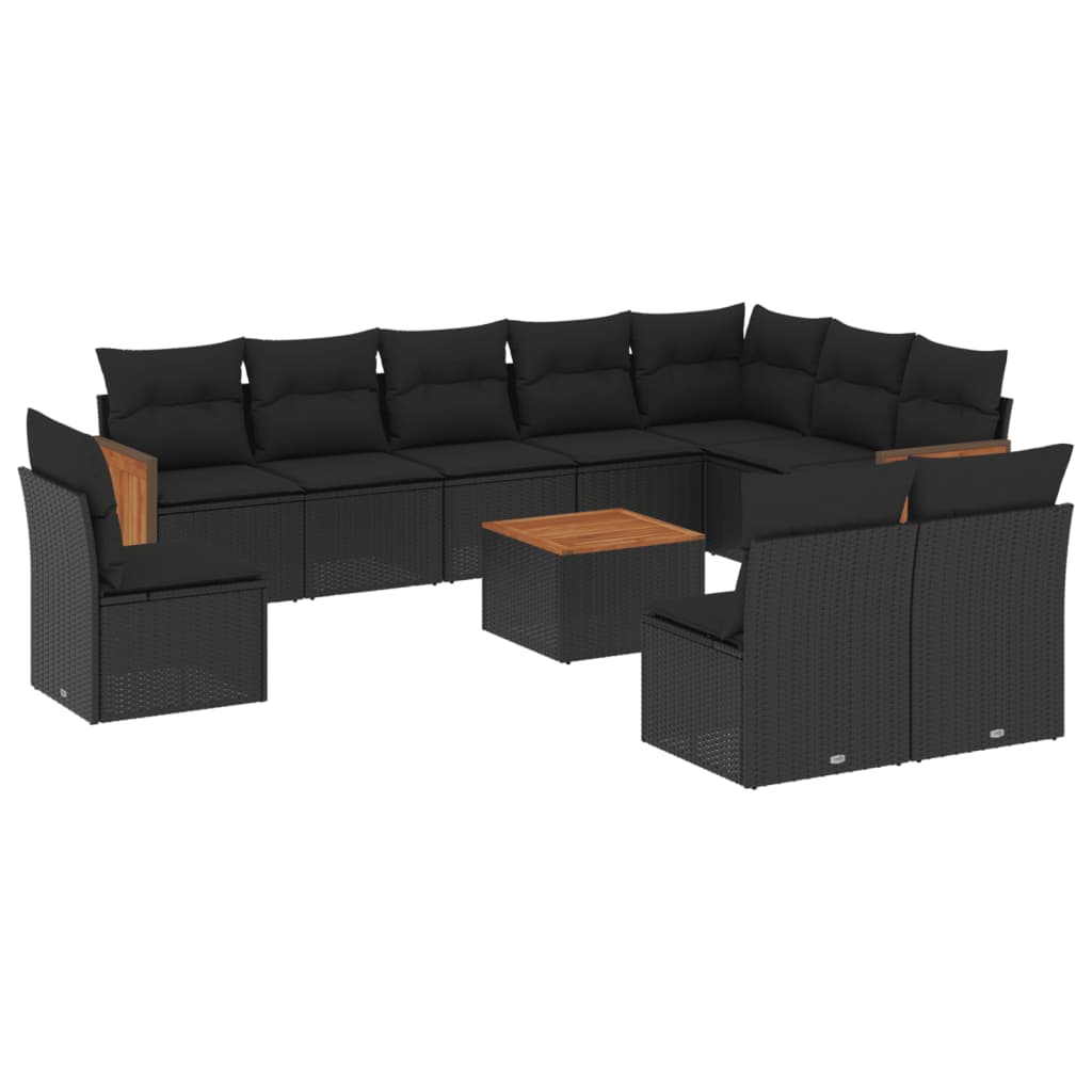 Set Divani da Giardino 11 pz con Cuscini in Polyrattan Nero - immagine 2