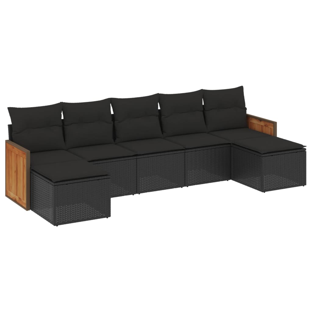 Set Divani da Giardino con Cuscini 7pz Nero Polyrattan - immagine 2
