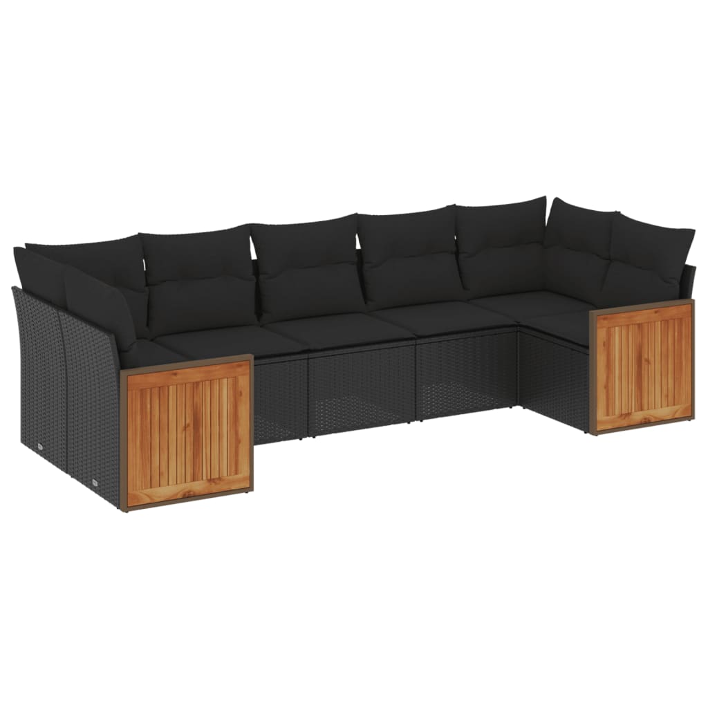 Set Divani da Giardino con Cuscini 7pz Nero Polyrattan - immagine 2