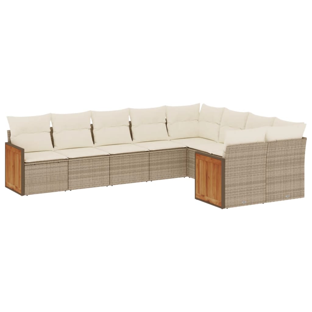 Set Divano da Giardino 9 pz con Cuscini Beige in Polyrattan - immagine 2