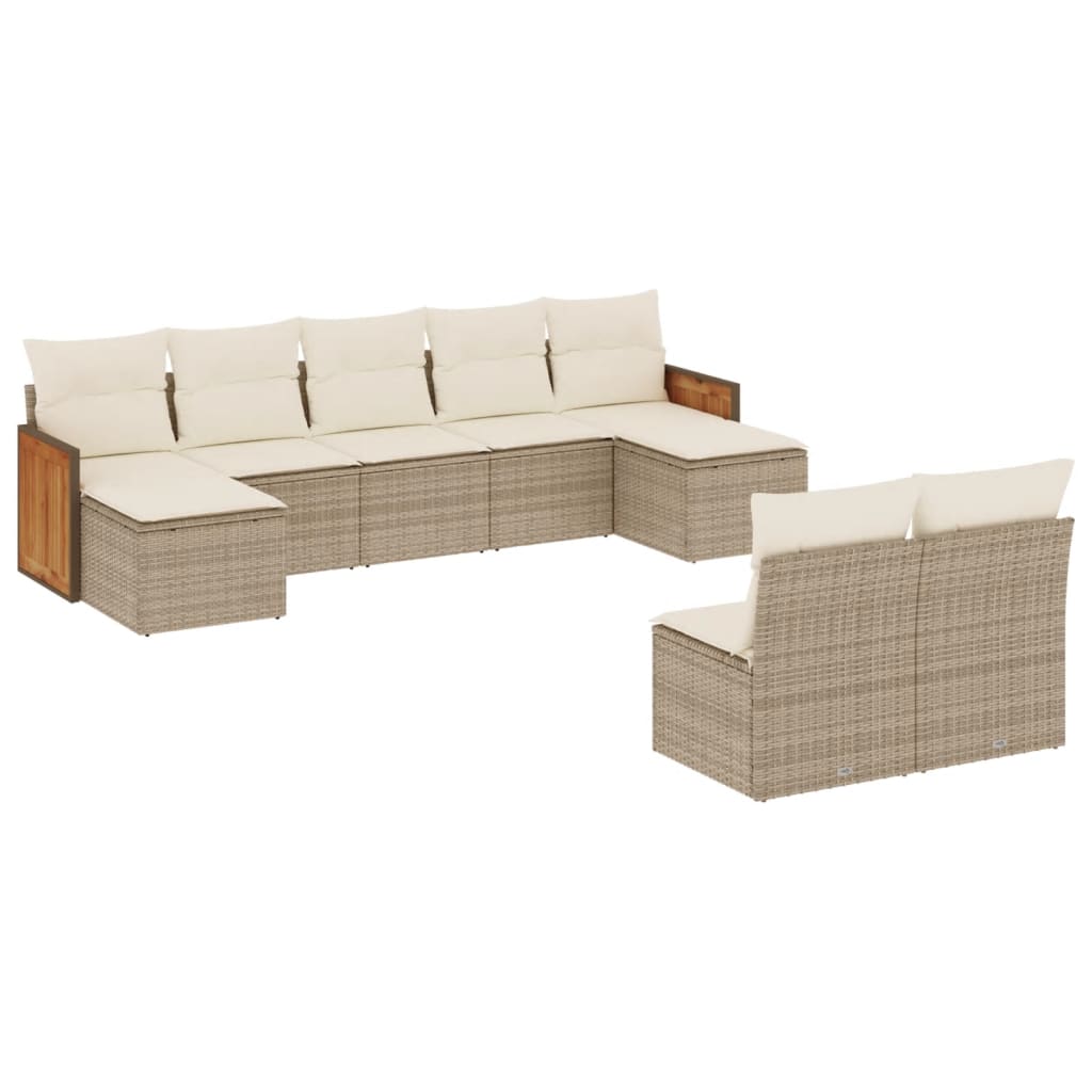 Set Divano da Giardino 9 pz con Cuscini Beige in Polyrattan - immagine 2