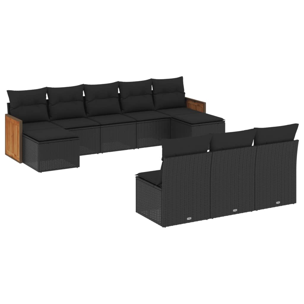 Set Divani da Giardino 10pz con Cuscini in Polyrattan Nero - immagine 2