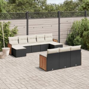 Set Divano da Giardino 10 pz con Cuscini Grigio in Polyrattan