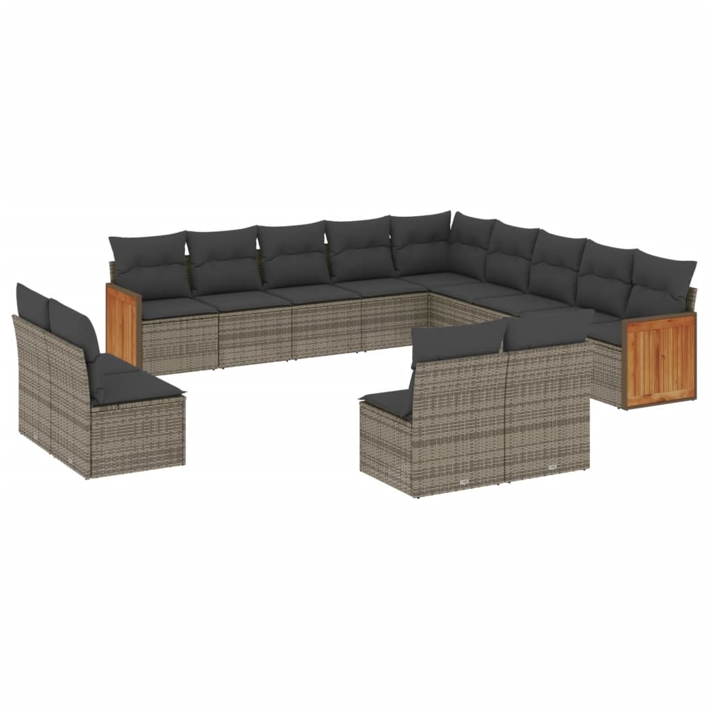 Set Divani da Giardino 13 pz con Cuscini Grigio in Polyrattan - immagine 2