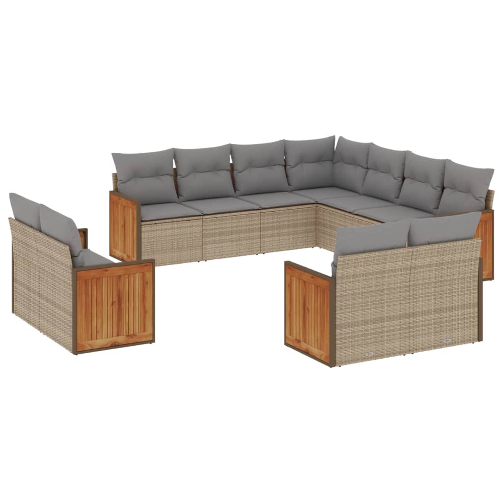 Set Divani da Giardino 11 pz con Cuscini Beige in Polyrattan - immagine 2