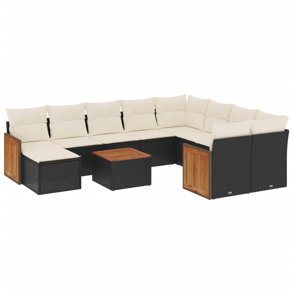 Set Divani da Giardino 11 pz con Cuscini in Polyrattan Nero - immagine 2