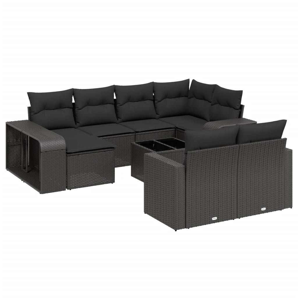 Set Divani da Giardino 11 pz con Cuscini in Polyrattan Nero - immagine 2