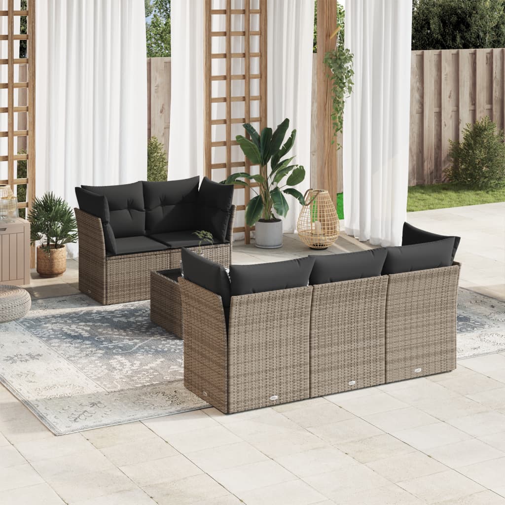 Set Divano da Giardino 6 pz con Cuscini Grigio in Polyrattan