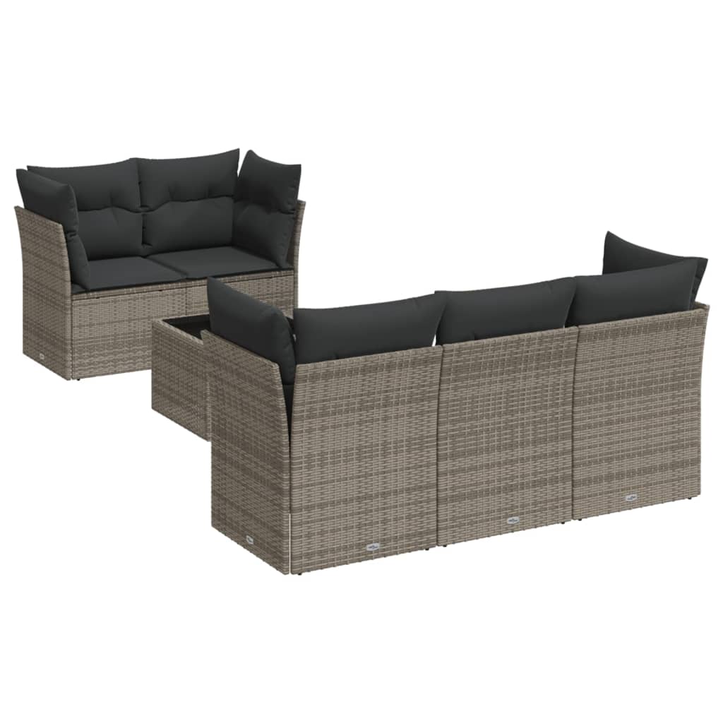 Set Divano da Giardino 6 pz con Cuscini Grigio in Polyrattan - immagine 2