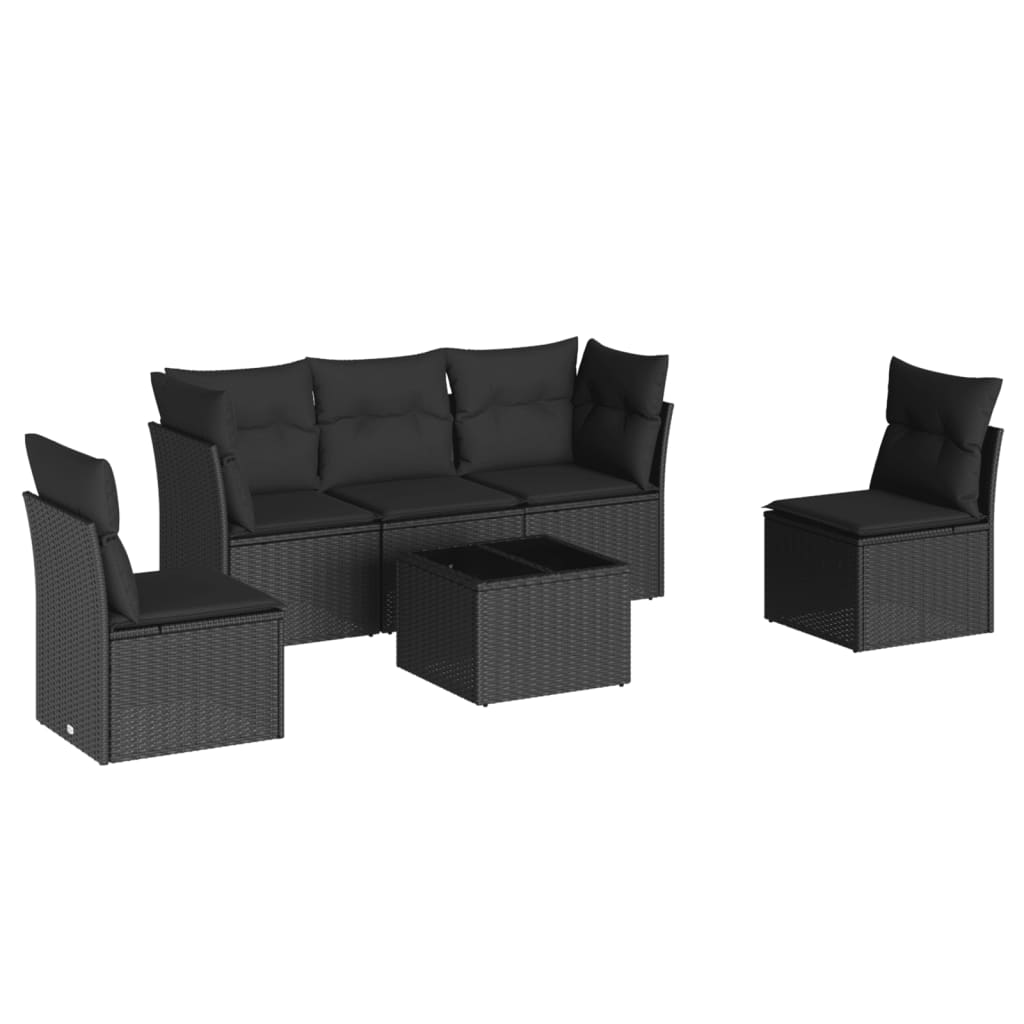 Set Divano da Giardino 6 pz con Cuscini Nero in Polyrattan - immagine 2