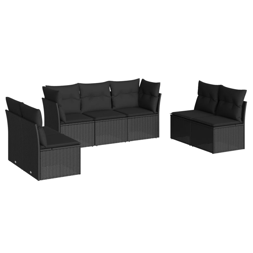Set Divani da Giardino con Cuscini 7pz Nero Polyrattan - immagine 2