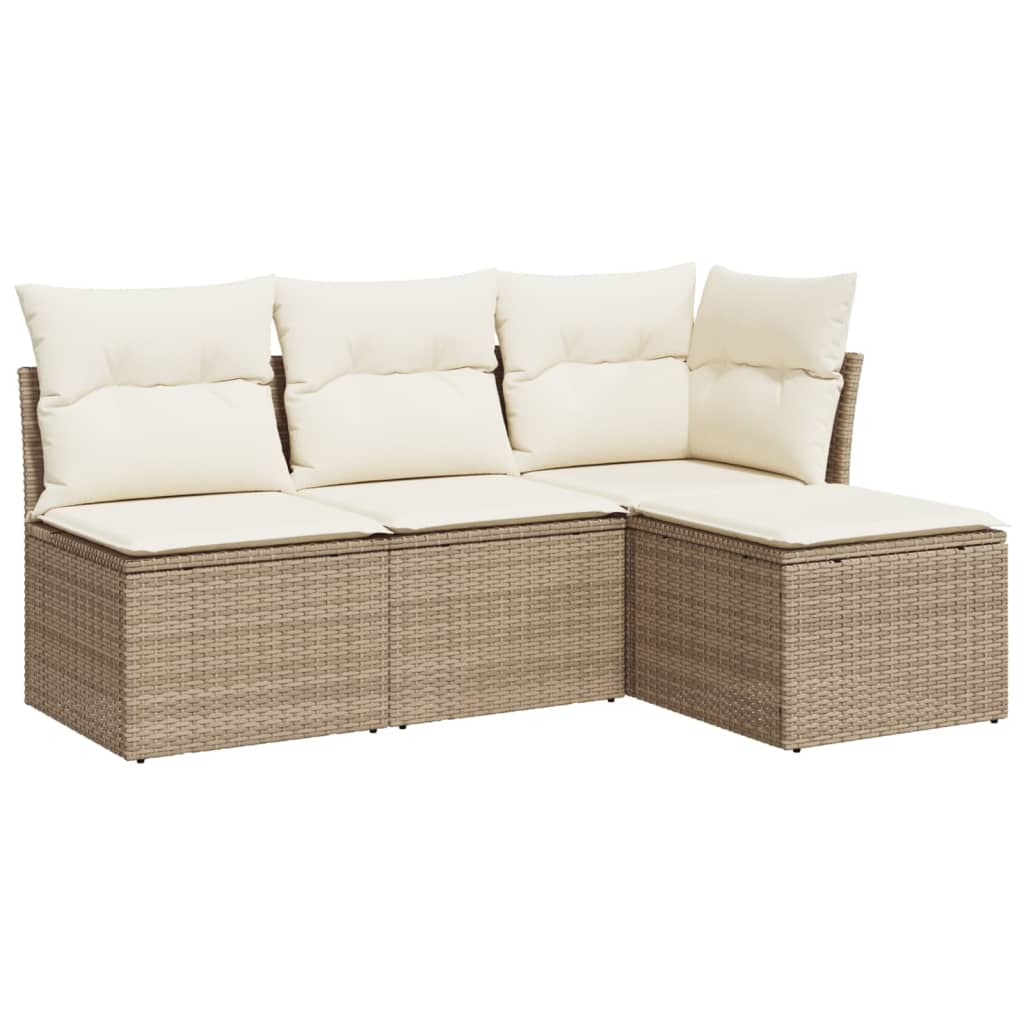 Set Divano da Giardino 4 pz con Cuscini Beige in Polyrattan - immagine 2