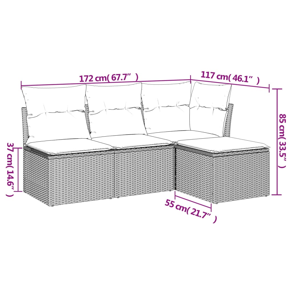 Set Divano da Giardino 4 pz con Cuscini Beige in Polyrattan - immagine 3
