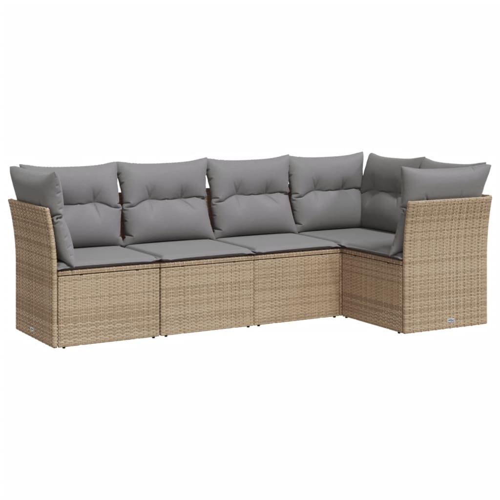 Set Divano da Giardino 5 pz con Cuscini Beige in Polyrattan - immagine 2