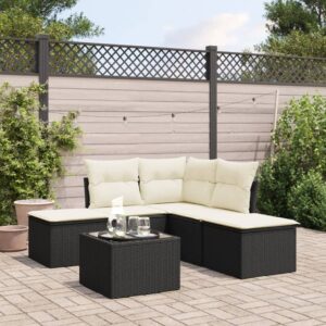 Set Divano da Giardino 6 pz con Cuscini Nero in Polyrattan