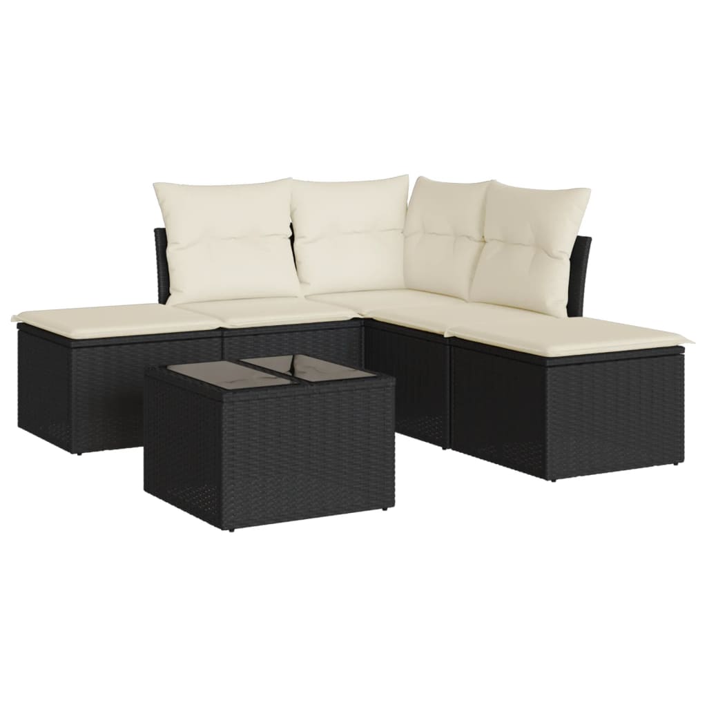 Set Divano da Giardino 6 pz con Cuscini Nero in Polyrattan - immagine 2