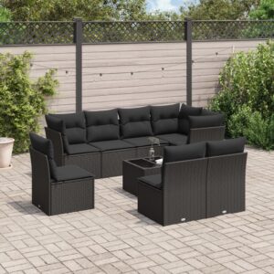 Set Divani da Giardino 9 pz con Cuscini Nero in Polyrattan