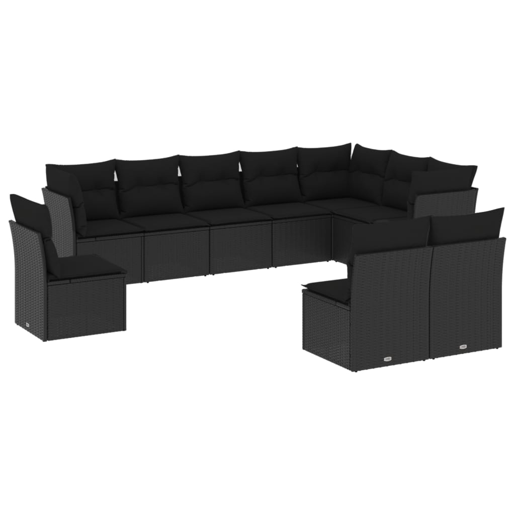 Set Divani da Giardino 10pz con Cuscini in Polyrattan Nero - immagine 2