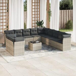 Set Divano Giardino 12 pz con Cuscini Grigio Chiaro Polyrattan