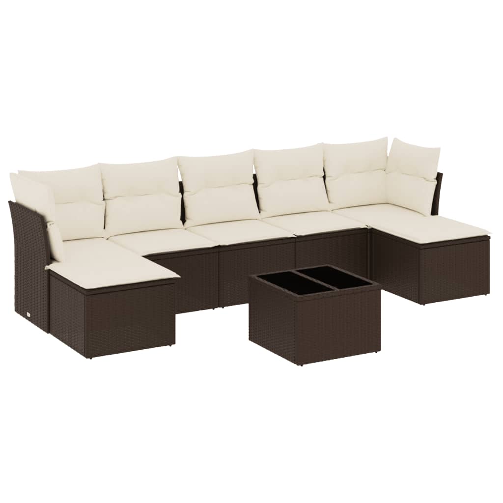 Set Divani da Giardino 8 pz con Cuscini Marrone in Polyrattan - immagine 2