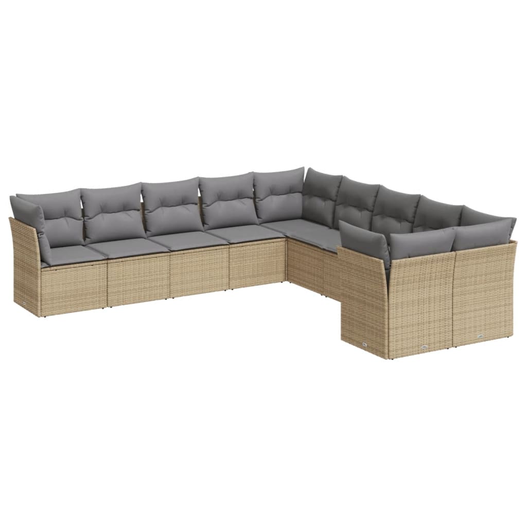 Set Divano da Giardino 10 pz con Cuscini Beige in Polyrattan - immagine 2