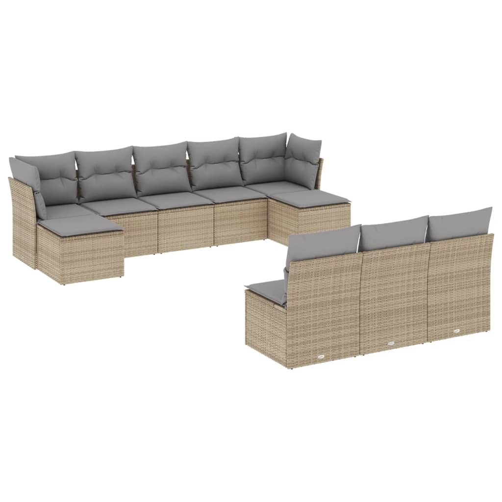 Set Divano da Giardino 10 pz con Cuscini Beige in Polyrattan - immagine 2