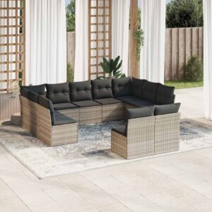 Set Divani da Giardino 11 pz con Cuscini in Polyrattan Grigio