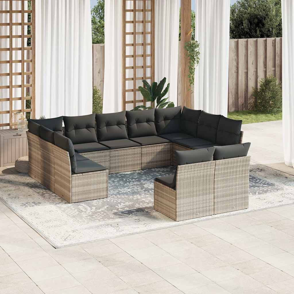 Set Divani da Giardino 11 pz con Cuscini in Polyrattan Grigio