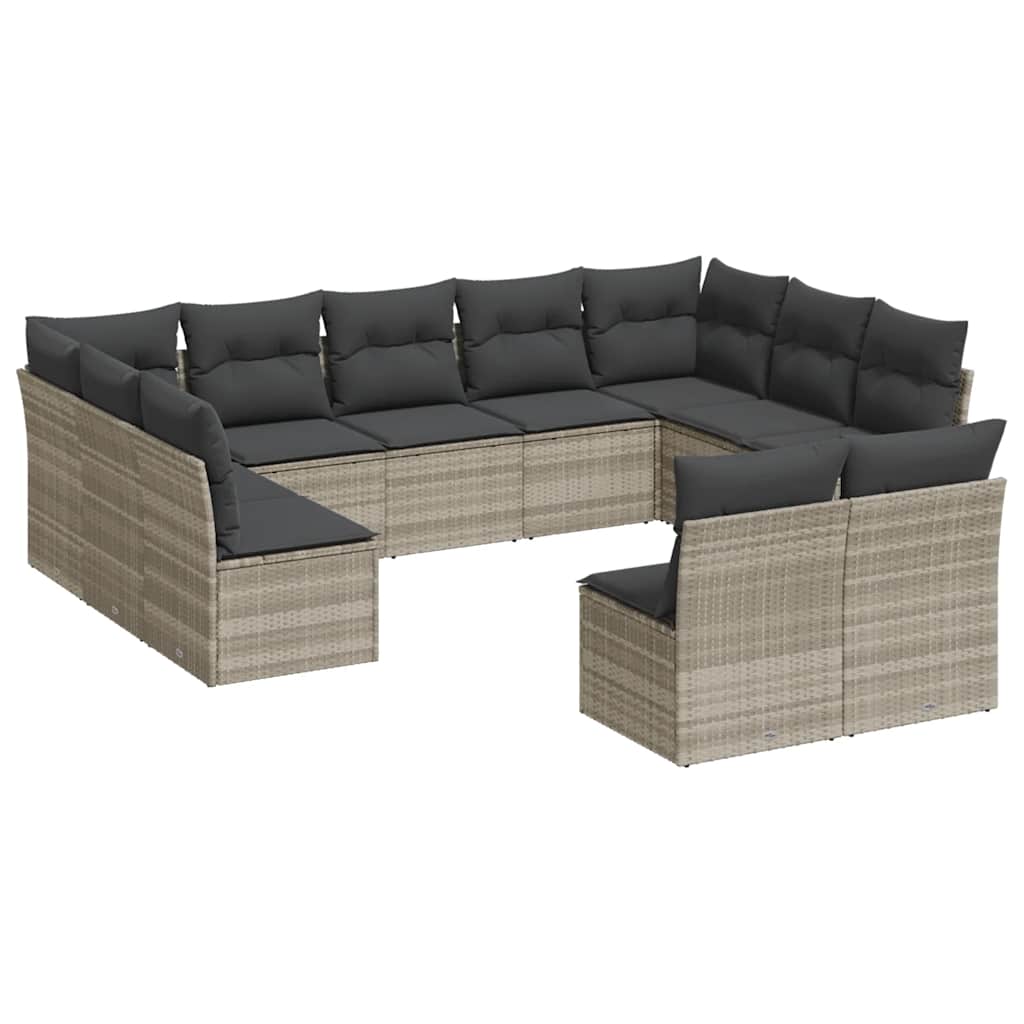 Set Divani da Giardino 11 pz con Cuscini in Polyrattan Grigio - immagine 2