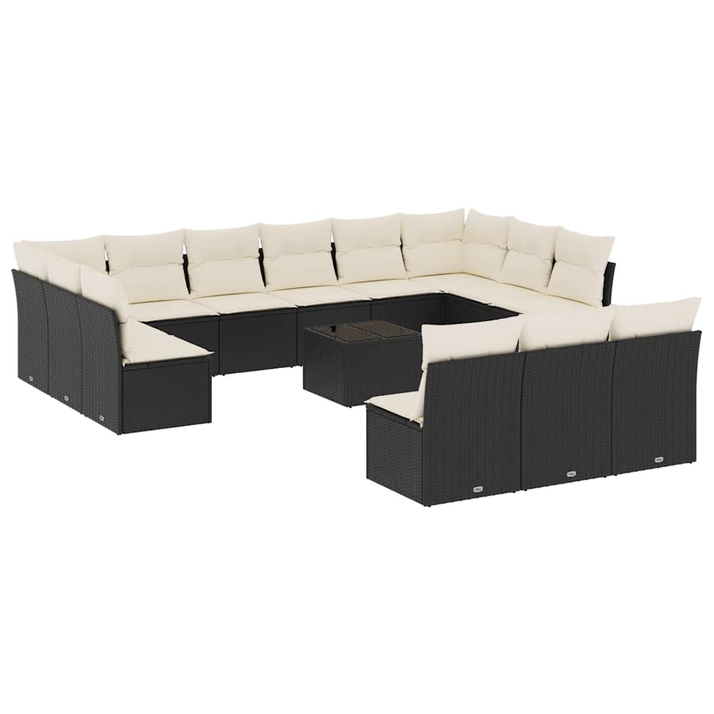 Set Divani da Giardino 14pz con Cuscini in Polyrattan Nero - immagine 2