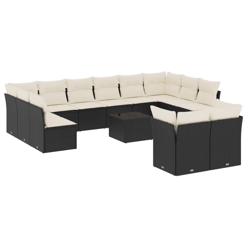 Set Divani da Giardino 13pz con Cuscini Nero in Polyrattan - immagine 2